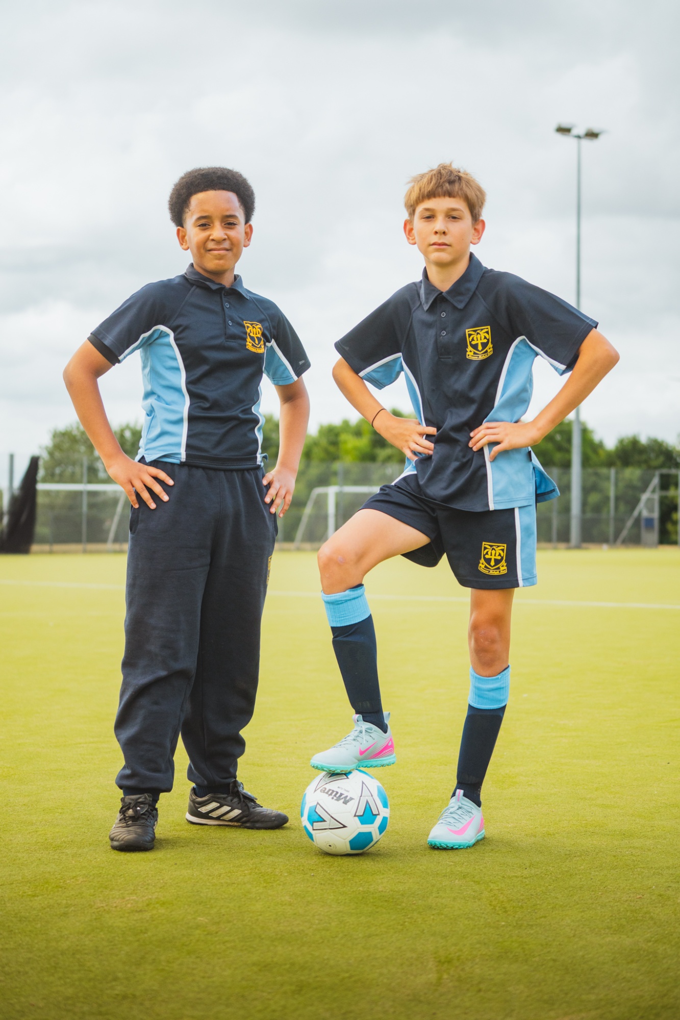 two students playing football